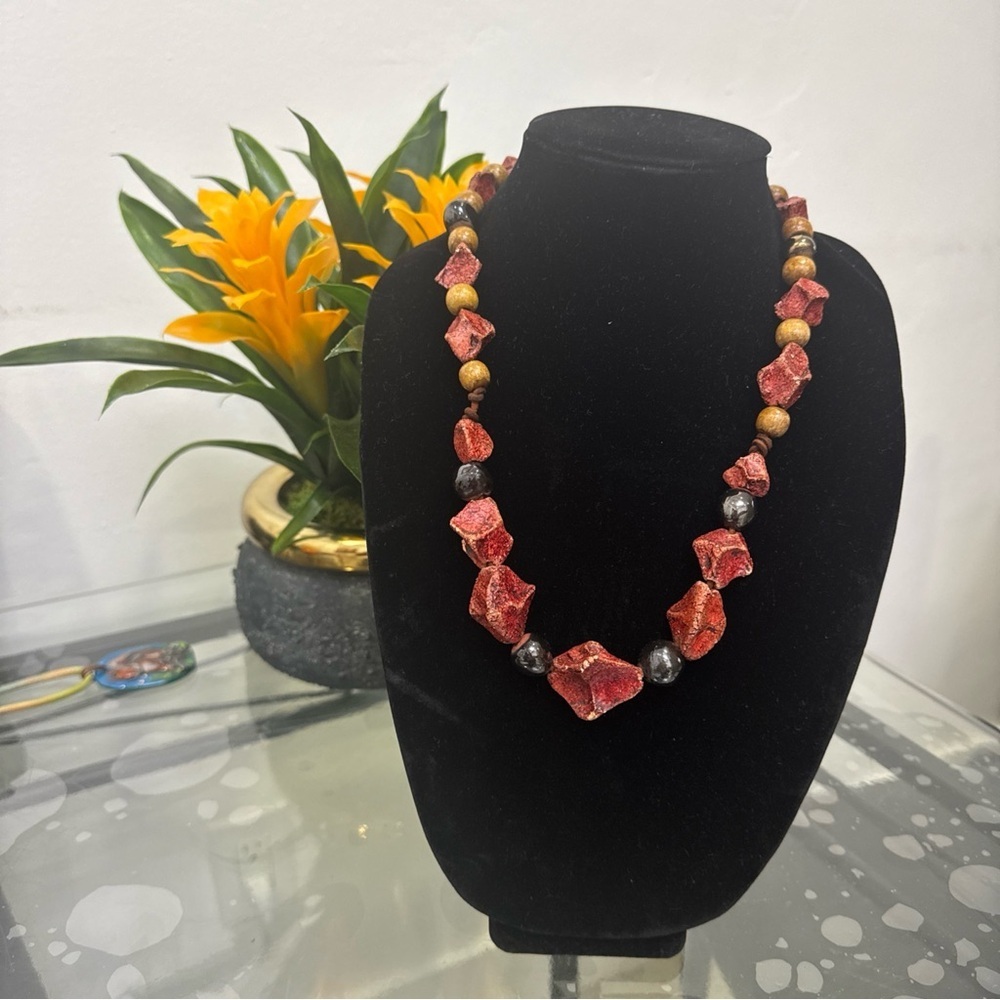 Como Vintage Red and Gold Statement Beaded Necklace